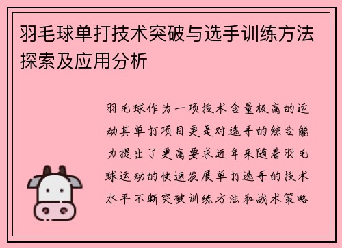 羽毛球单打技术突破与选手训练方法探索及应用分析